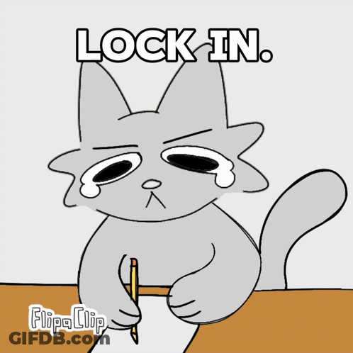 Cartoon Cat With Pencil Saying Lock In GIF