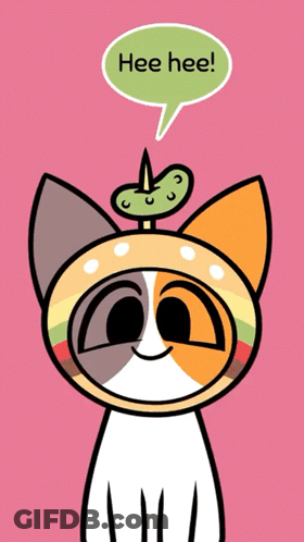 Cartoon Cat With Pickle On Head Saying Hee Hee GIF