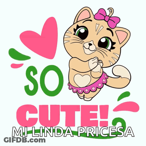 Cartoon Cat With Pink Bow Saying So Cute Milinda Pricesa GIF