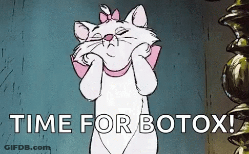 Cartoon Cat With Pink Bow Saying Time For Botox GIF