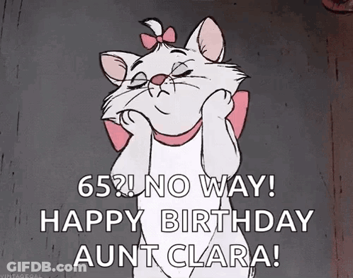 Cartoon Cat With Pink Bow Says Happy Birthday Aunt Clara GIF