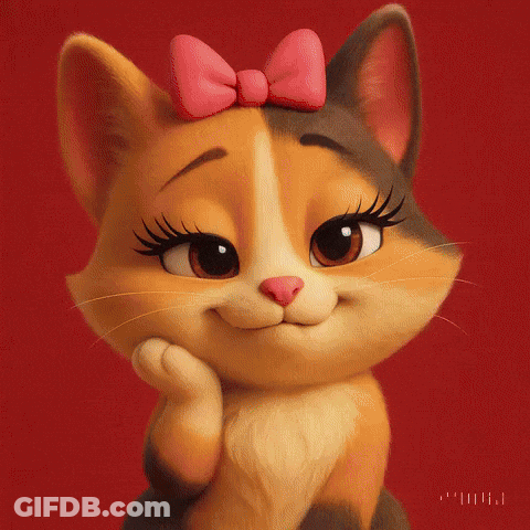 Cartoon Cat With Pink Bow Smiling GIF