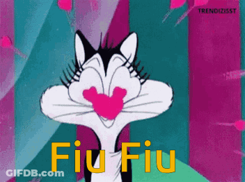 Cartoon Cat With Pink Heart Saying Fiu Fiu GIF