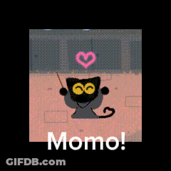 Cartoon Cat With Pink Heart Saying Momo GIF