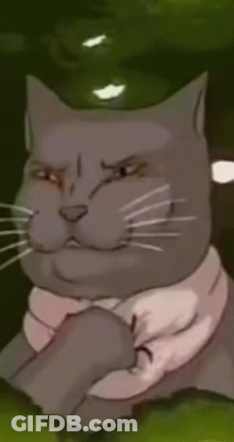 Cartoon Cat With Pink Scarf And White Shirt In Grass GIF