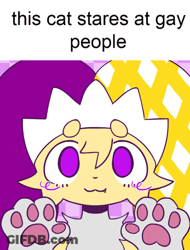 Cartoon Cat With Purple Eyes Stares GIF