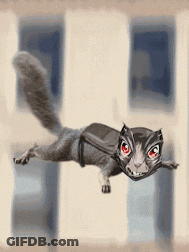 Cartoon Cat With Red Eyes Flying Through Window GIF