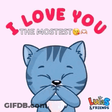 Cartoon Cat With Red Heart Saying I Love You The Mostest GIF