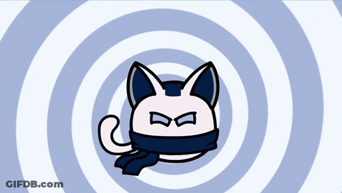 Cartoon Cat With Scarf Surrounded By Spirals GIF
