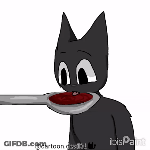 Cartoon Cat With Spoon In Eye GIF