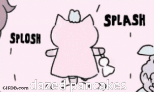 Cartoon Cat With Words Splash And Dazed Pancakes GIF