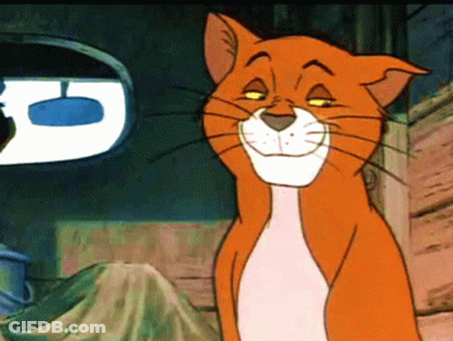 Cartoon Cat With Yellow Eyes Smiling Beside Window GIF