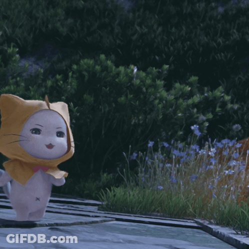 Cartoon Cat With Yellow Hood And Pink Bow GIF