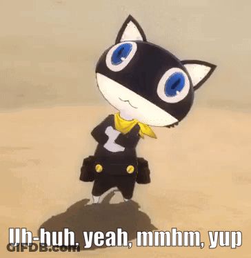 Cartoon Cat With Yellow Scarf Saying Uh-Huh Yeah Mmhmm Yup GIF