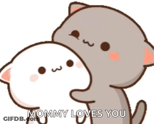 Cartoon Cats Hugging Mommy Loves You GIF