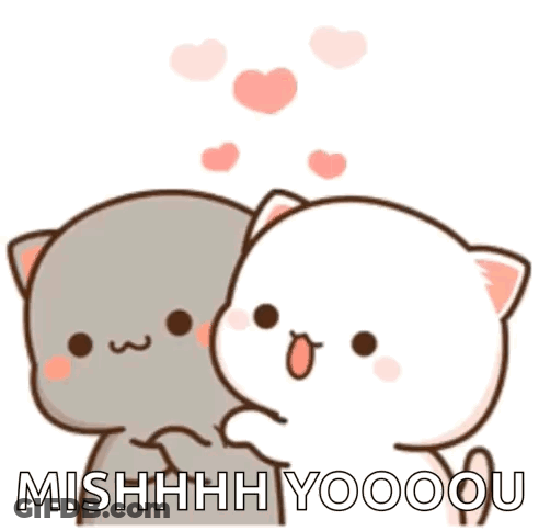 Cartoon Cats Hugging With Hearts GIF