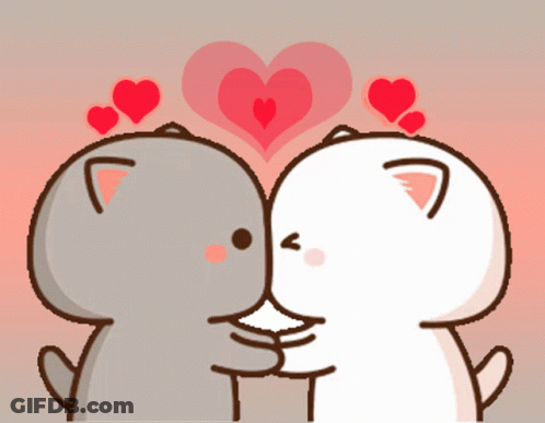 Cartoon Cats Kissing With Hearts GIF