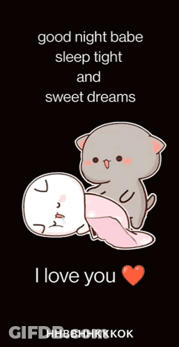 Cartoon Cats Laying Good Night Babe Sleep Tight GIF