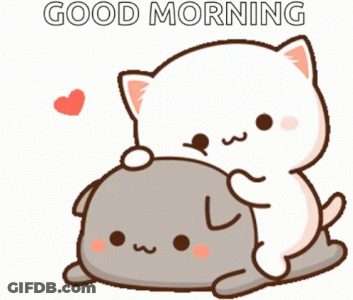 Cartoon Cats Lying Together Good Morning GIF