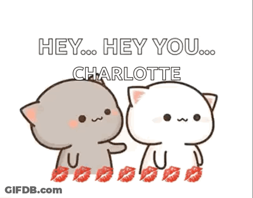Cartoon Cats With Red Kisses Saying Hey Hey Charlotte GIF