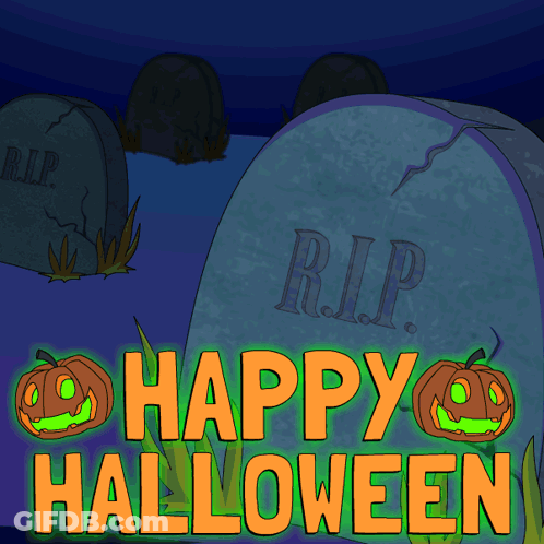Cartoon Cemetery With Graves Happy Halloween GIF