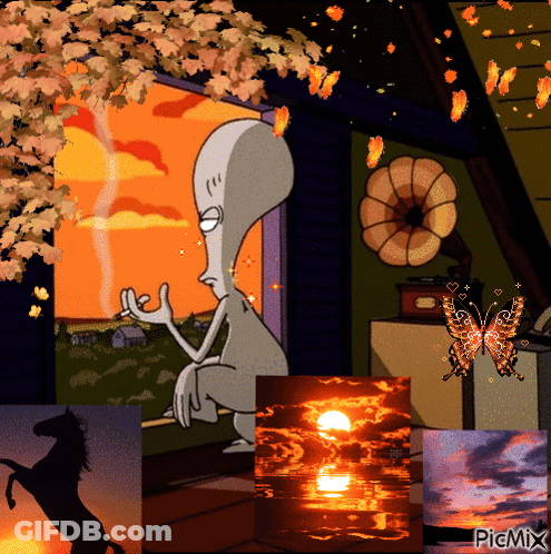 Cartoon Character And Sunset Picmix GIF