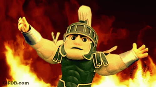 Cartoon Character Arms Outstretched Front Of Flames GIF