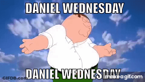 Cartoon Character Arms Outstretched Saying Daniel Wednesday GIF