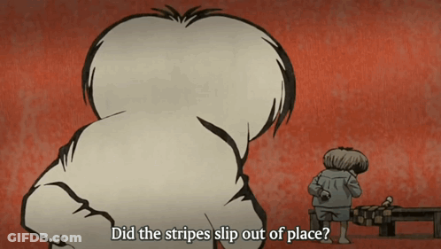Cartoon Character Asking If Stripes Slid Out Of Place GIF