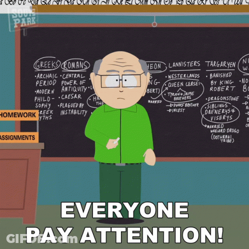 Cartoon Character At Blackboard Saying Everyone Pay Attention GIF