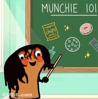Cartoon Character At Blackboard Saying Munchie 101 GIF