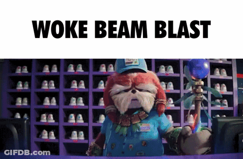 Cartoon Character At Bowling Alley Saying Woke Beam Blast GIF
