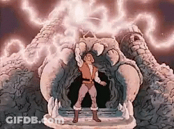 Cartoon Character At Castle With Lightning Bolt GIF