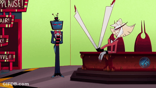 Cartoon Character At Desk With Applause Sign GIF
