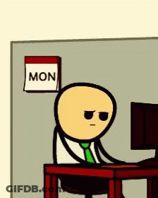 Cartoon Character At Desk With Computer And Mon Calendar GIF
