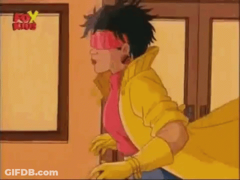 Cartoon Character At Door In Yellow Cape And Gloves GIF