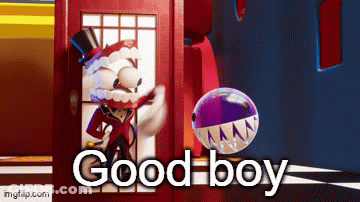 Cartoon Character At Red Door With Good Boy GIF