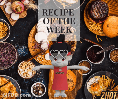 Cartoon Character At Table Full Of Food Recipe Of The Week GIF