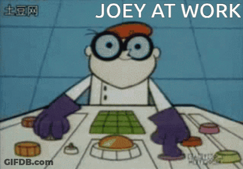 Cartoon Character At Table With Joey At Work GIF