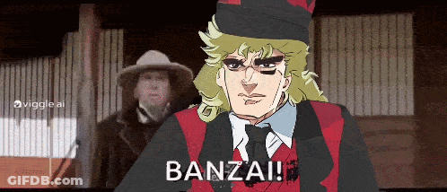 Cartoon Character Banzai With Man In Cowboy Hat GIF