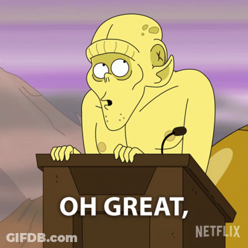 Cartoon Character Behind Podium With Words Oh Great GIF