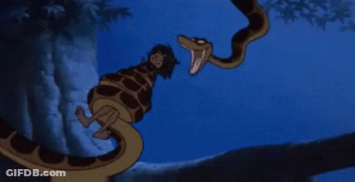 Cartoon Character Being Eaten By Snake On Tree Branch GIF
