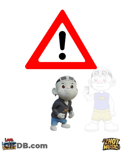 Cartoon Character Beside Red Triangle With Exclamation Point GIF