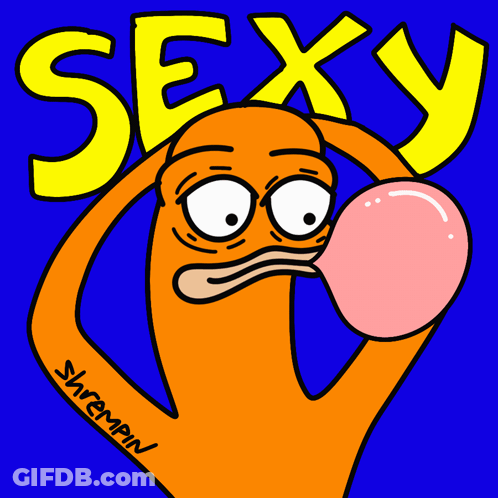 Cartoon Character Blowing Pink Bubble Saying Sexy GIF
