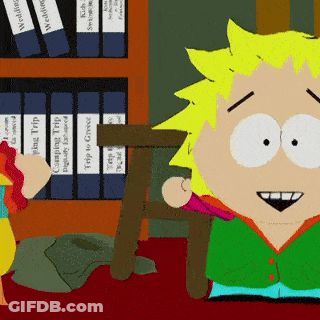 Cartoon Character By Bookshelf With Camping Trip Binders GIF