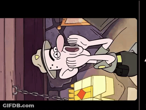 Cartoon Character Chained To Wall With Yellow Box GIF