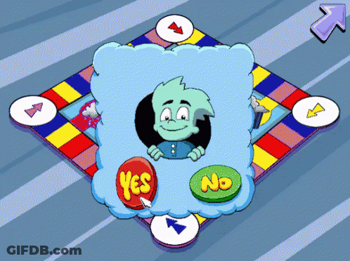 Cartoon Character Chooses Between Yes And No Button GIF