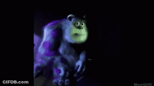 Cartoon Character Close-Up Red Eyes Purple Background GIF