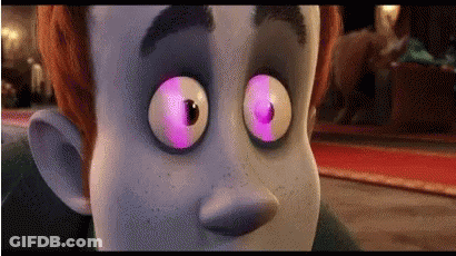 Cartoon Character Close Up With Glowing Pink Eyes GIF