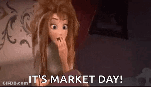 Cartoon Character Covering Mouth Saying Market Day GIF